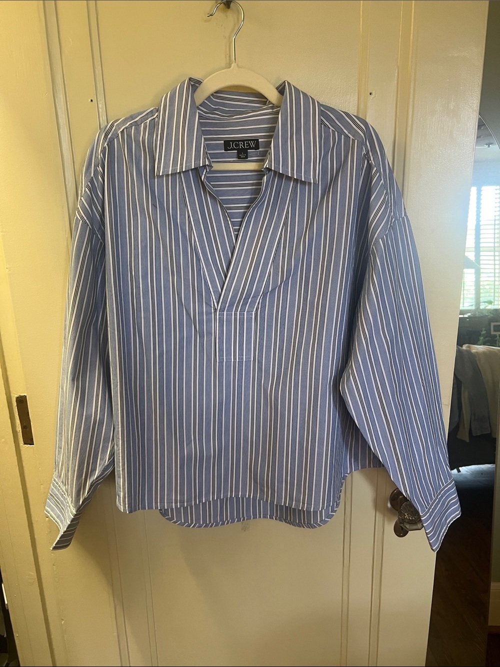 J. Crew Blue, Black, and White Vertical Stripe Women’s  Popover